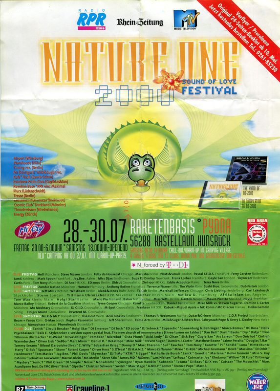 Nature One 2000 · Sound of Love Festival · 28.–30.07.2000 · Raketenbasis Pydna · 56288 Kastellaun-Hunsrück · RPR1 / Rheinzeitung / MTV · Riesen-Lineup mit Felix da Housecat · Tanith · Talla 2XLC · Marusha · Steve Mason · Phats & Small · Don Quishot · Ars Larson · u.v.m.