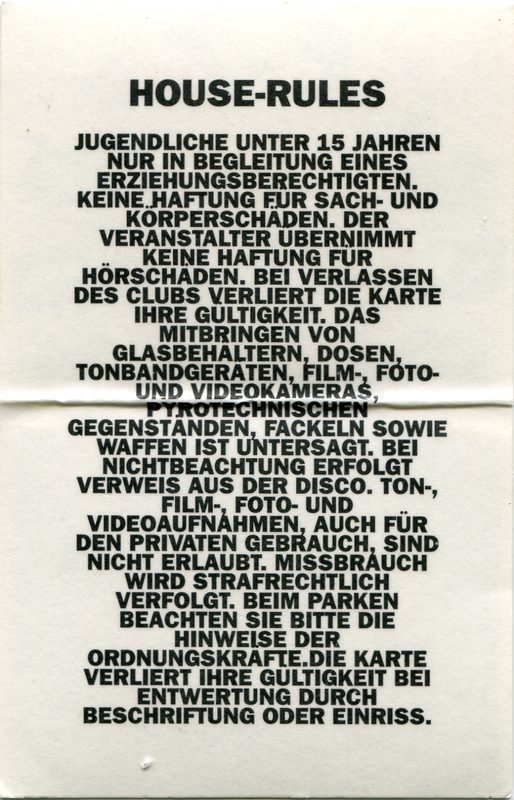 Club House-Rules · Hausordnung der Disco · Jugendliche unter 15 nur in Begleitung · Foto-/Video-Aufnahmen nicht erlaubt