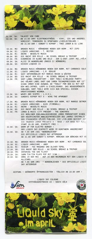 Liquid Sky · Programm April · Club-Flyer