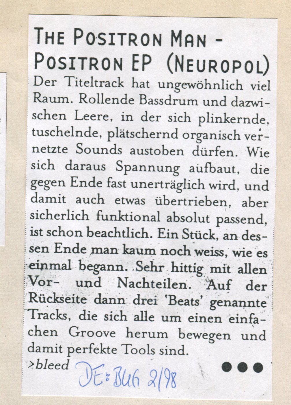 De:Bug 02.98 — Positron Man Positron EP NP006