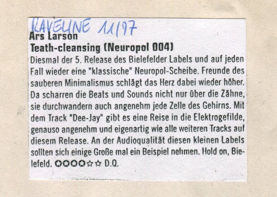 Raveline 11.97 — Ars Larson Teath-cleansing NP004