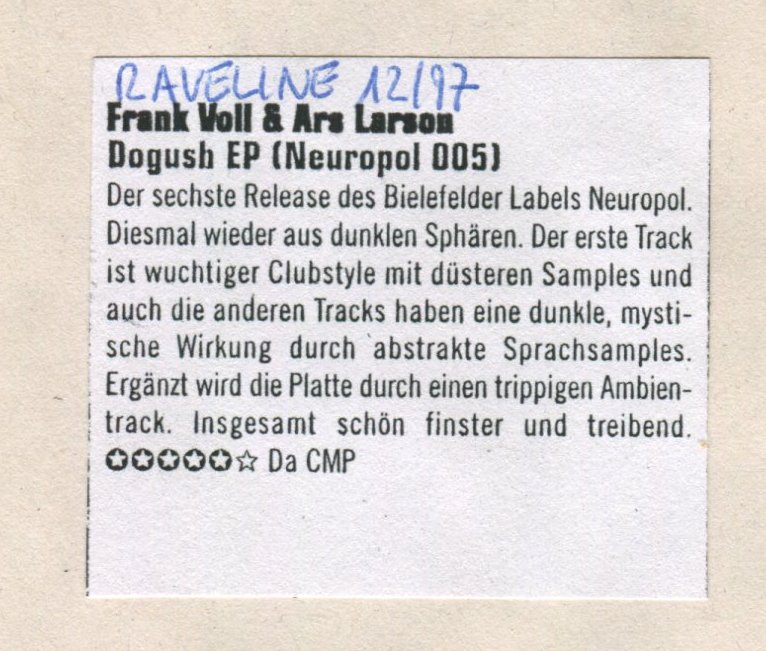 Raveline 12.97 — Frank Voll & Ars Larson Dogush EP NP005