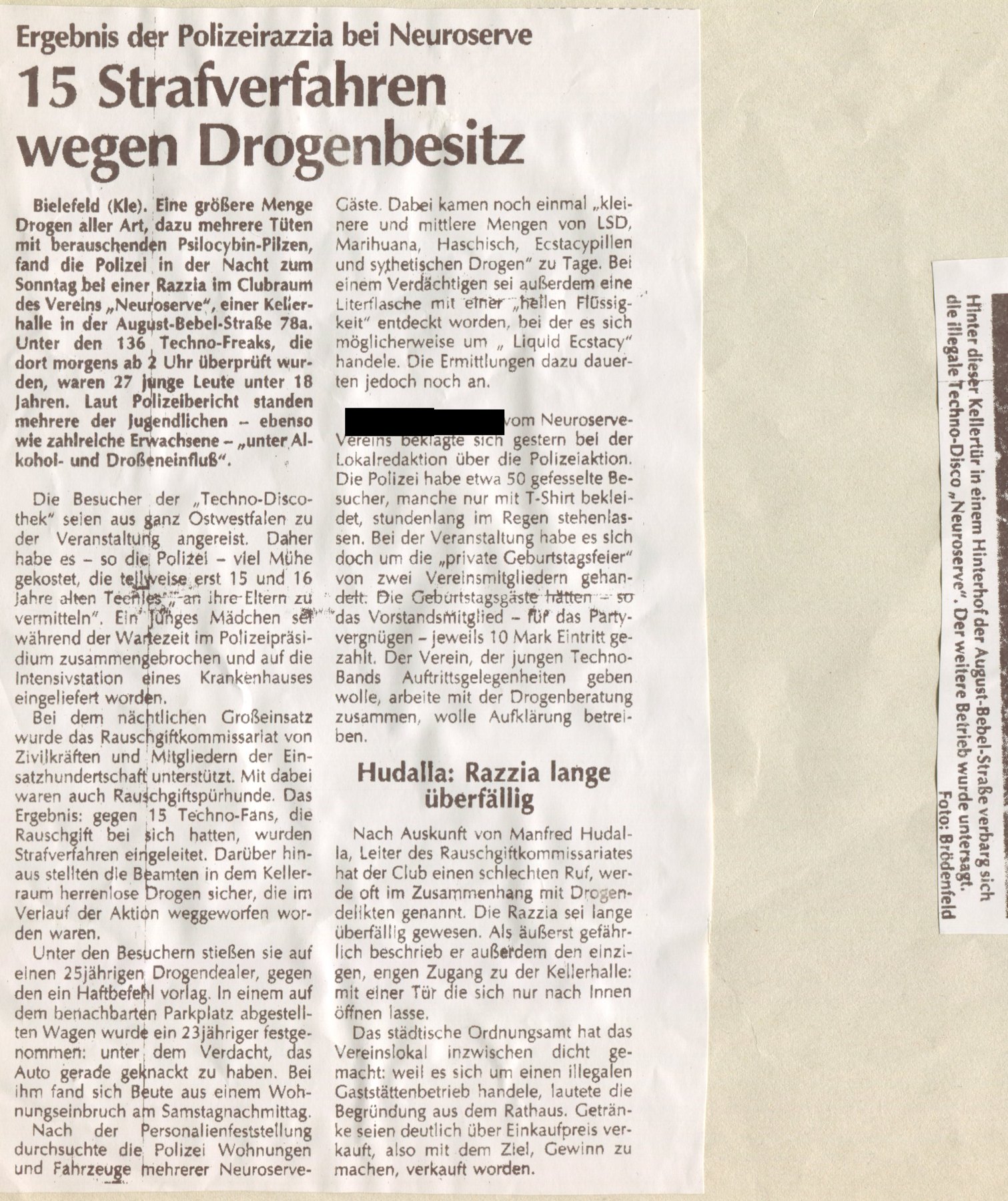 Zeitungsartikel zur Polizeirazzia